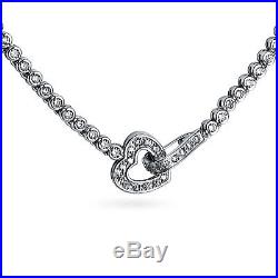 Bling Jewelry 925 Silver Cubic Zirconia Heart Link Round Tennis Necklace 16in