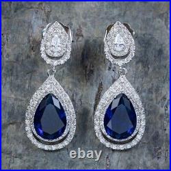 Blue Cubic Zirconia Drop Earrings Italian Sterling Silver Beautiful