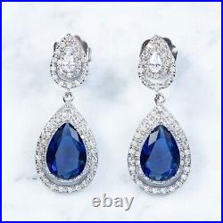 Blue Cubic Zirconia Drop Earrings Italian Sterling Silver Beautiful