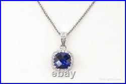 Blue Lab Sapphire Cubic Zirconia Sterling Silver Necklace