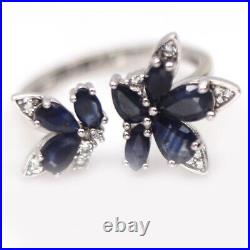 Blue Sapphire & Cubic zirconia 925 Sterling Silver Ring Size 7.25