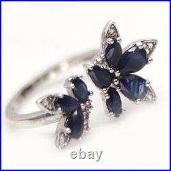 Blue Sapphire & Cubic zirconia 925 Sterling Silver Ring Size 7.25