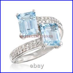 Blue Topaz And Cubic Zirconia Ring With 925 Sterling Silver For Women #126