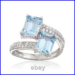 Blue Topaz And Cubic Zirconia Ring With 925 Sterling Silver For Women #126