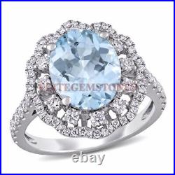 Blue Topaz And Cubic Zirconia Ring With 925 Sterling Silver For Women #138