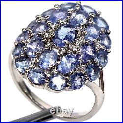 Blue Un Tanzanite & White Cubic Zirconia Ring 925 Sterling Silver Size 8