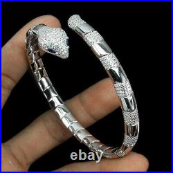 Blue White Cubic Zirconia 4x2mm 925 Sterling Silver Cobra Bangle 2.2x2.1 Inches