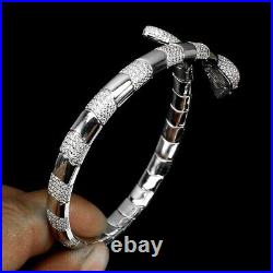 Blue White Cubic Zirconia 4x2mm 925 Sterling Silver Cobra Bangle 2.2x2.1 Inches
