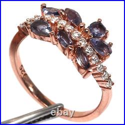 Bluish Purple Un Iolite & Cubic Zirconia Ring 925 Sterling Silver Size 7.75