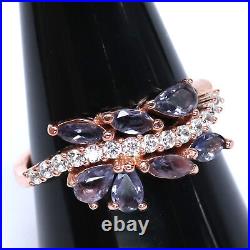 Bluish Purple Un Iolite & Cubic Zirconia Ring 925 Sterling Silver Size 7.75