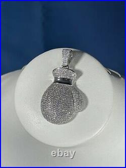 Boxing Gloves Style 925 Sterling Silver Pendant Cubic Zirconia Stones Iced Out
