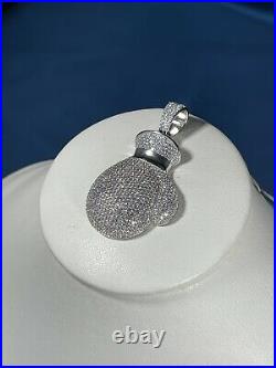 Boxing Gloves Style 925 Sterling Silver Pendant Cubic Zirconia Stones Iced Out