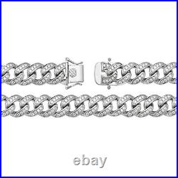 Boys Sterling Silver 12mm Cubic Zirconia Set Cuban Chain Necklace 22 30 Inch