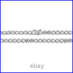 Boys Sterling Silver 5mm Round Cubic Zirconia Set Chain Necklace