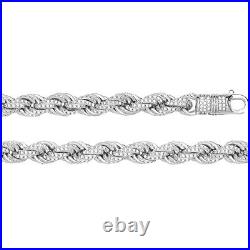 Boys Sterling Silver 7mm Cubic Zirconia Set Rope Chain Necklace