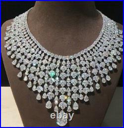 Broad Bridal Look Aaa Quality Full Cubic Zircon Necklace In 92.5 Sterling Silver
