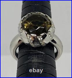Brown Topaz Cubic Zirconia Accent 925 Sterling Silver Robust Ring Size US 7