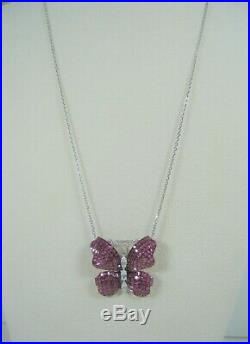 Butterfly Necklace INVISIBLY SET LAB RUBY & CUBIC ZIRCONIA 925 STERLING SILVER
