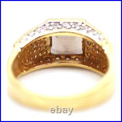 CHAMPAGNE TOPAZ & WHITE cubic zirconia 925 STERLING SILVER RING Size 8.75