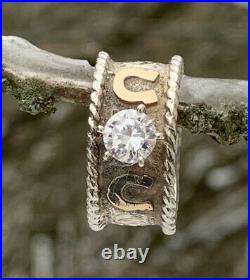 COWBOY JEWELERS Engraved Sterling 14KT Gold Fill Cubic Zirconia Ring Size 7