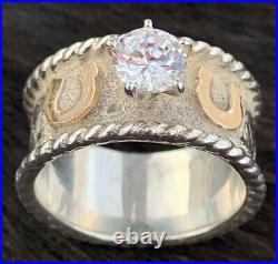 COWBOY JEWELERS Engraved Sterling 14KT Gold Fill Cubic Zirconia Ring Size 7