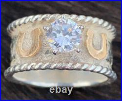 COWBOY JEWELERS Engraved Sterling 14KT Gold Fill Cubic Zirconia Ring Size 7