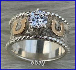 COWBOY JEWELERS Engraved Sterling 14KT Gold Fill Cubic Zirconia Ring Size 7