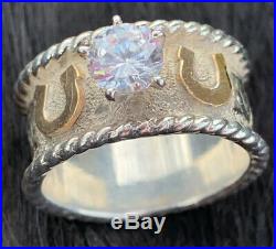 COWBOY JEWELERS Engraved Sterling 14KT Gold Fill Cubic Zirconia Ring Size 7
