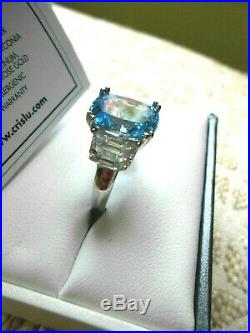 CRISLU Ring Flawless Blue Cubic Zirconia Platinum. 925 Sterling Silver Sz 7 NIB