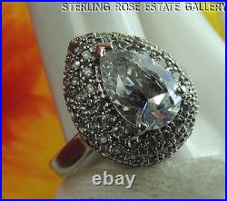 CUBIC ZIRCONIA 3/4 Sterling Silver 0.925 Estate Eye COCKTAIL band RING size 9