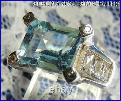 CUBIC ZIRCONIA and 8 x 10 mm TOPAZ STERLING SILVER 925 ESTATE cocktail RING sz 7