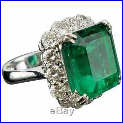 Certified 18.00 Carat Colombian Emerald & Cubic Zirconia 925 Silver Wedding Ring
