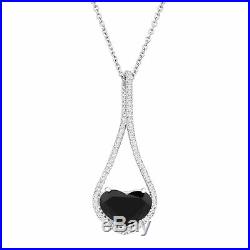 Certified Natural Black Jade Heart Pendant with Cubic Zirconia, Sterling Silver