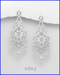 Chandelier earrings sterling silver rhodium plated with sparkling Cubic Zirconia