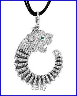 Charming Tiger Necklace WithCubic Zirconia in 925 Sterling Silver & Black Cotton