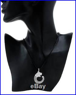 Charming Tiger Necklace WithCubic Zirconia in 925 Sterling Silver & Black Cotton