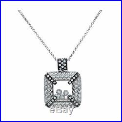 Citerna Women's Sterling Silver Cubic Zirconia Floating Stones Square Pendant
