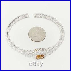 Citrine & Cubic Zirconia Judith Ripka Cuff Bracelet 6- Sterling Silver Halo CZs