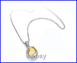 Citrine Cubic Zirconia Oval Pendant Chain Sterling Silver