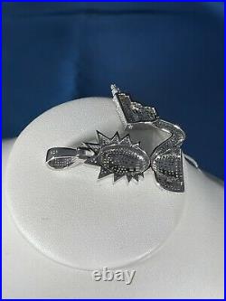 Crazy Guy With Gun 925 Sterling Silver Pendant Cubic Zirconia Stones Iced Out