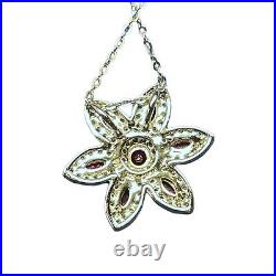 Created Ruby Cubic Zirconia Flower Pendant Necklace Sterling Silver Gift Boxed