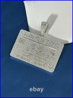 Credit Card Style 925 Sterling Silver Pendant Cubic Zirconia Stones Iced Out