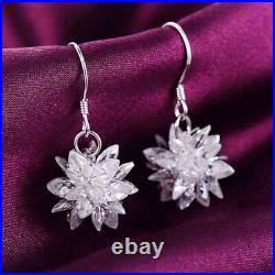 Crystal Ice Snowflake Drop Hook Earrings 925 Sterling Silver Womens Christmas UK