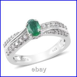 Ct 1.2 925 Sterling Silver Platinum Plated Emerald Cubic Zirconia Ring Size 7