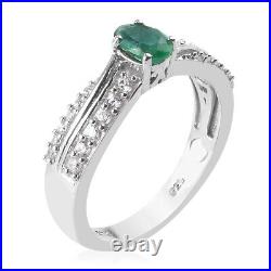 Ct 1.2 925 Sterling Silver Platinum Plated Emerald Cubic Zirconia Ring Size 7