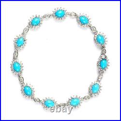 Ct 11.3 Sterling Silver Blue Turquoise White Cubic Zirconia CZ Bracelet Size 8