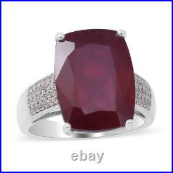 Ct 15.8 925 Sterling Silver Platinum over Ruby Zircon Red Cocktail Ring Size 9