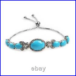Ct 16.8 925 Silver Blue Turquoise White Cubic Zirconia CZ Bracelet Size 7.5