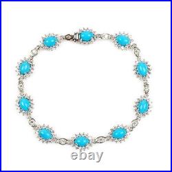 Ct 17.3 925 Sterling Silver Blue Turquoise Cubic Zirconia CZ Bracelet Size 7.25