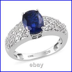 Ct 2.8 925 Sterling Silver Platinum Plated Kyanite Cubic Zirconia CZ Ring Size 7